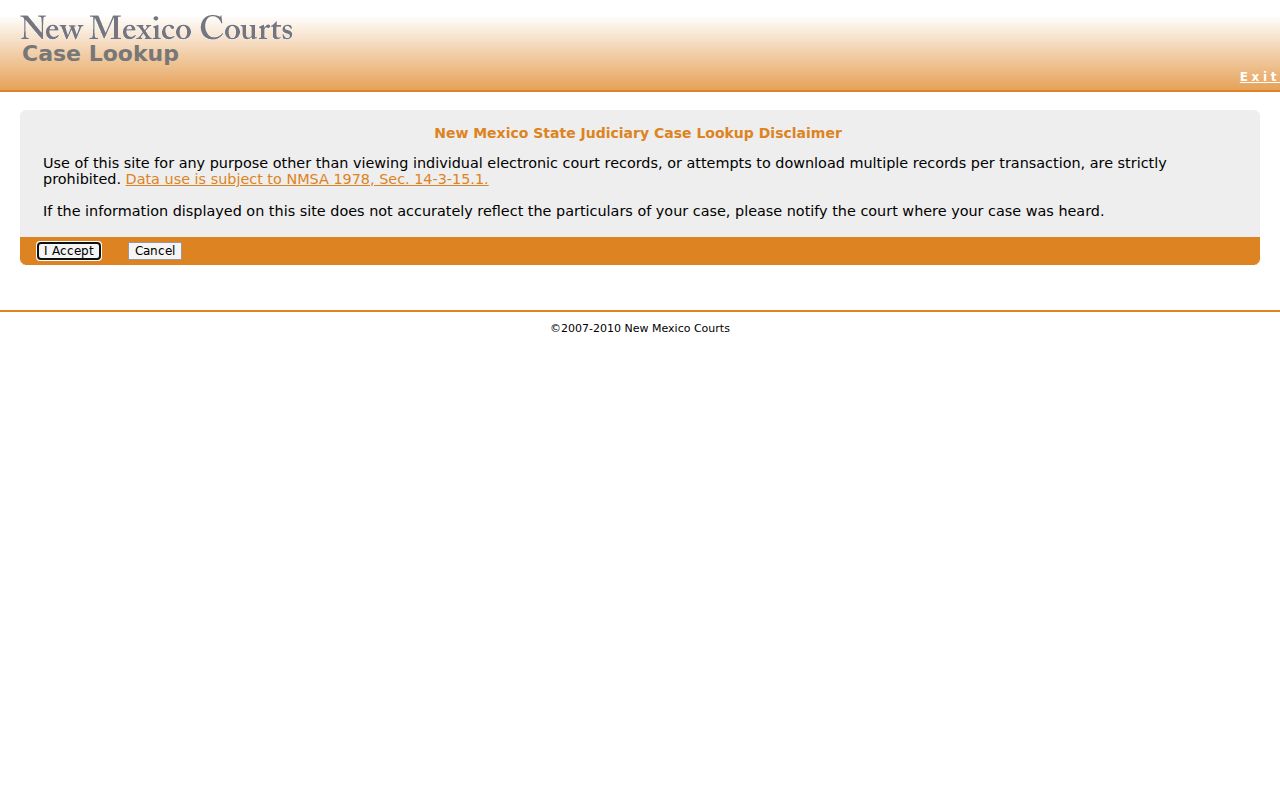 Sierra County case search public New Mexico Case Lookup entry screen
