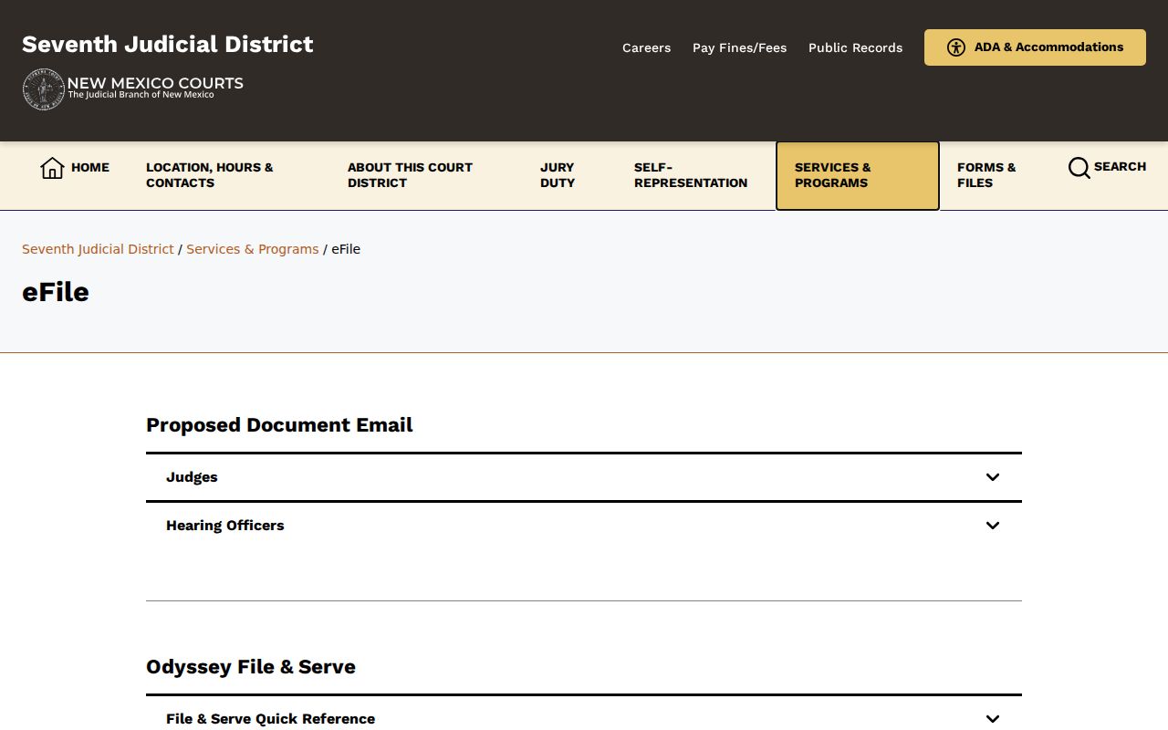 Sierra County case search Seventh Judicial District Odyssey File and Serve information