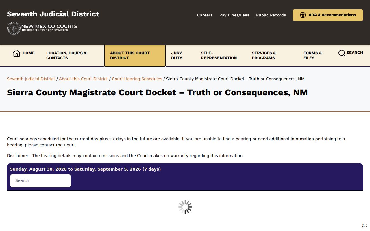 Sierra County court calendar for Sierra Magistrate Court docket settings