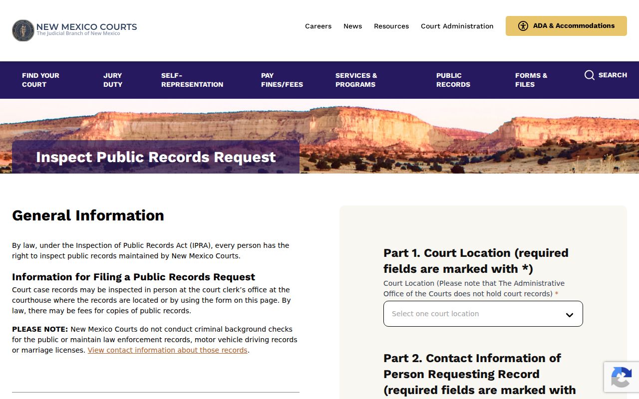 Sierra County court records New Mexico Judiciary IPRA request form