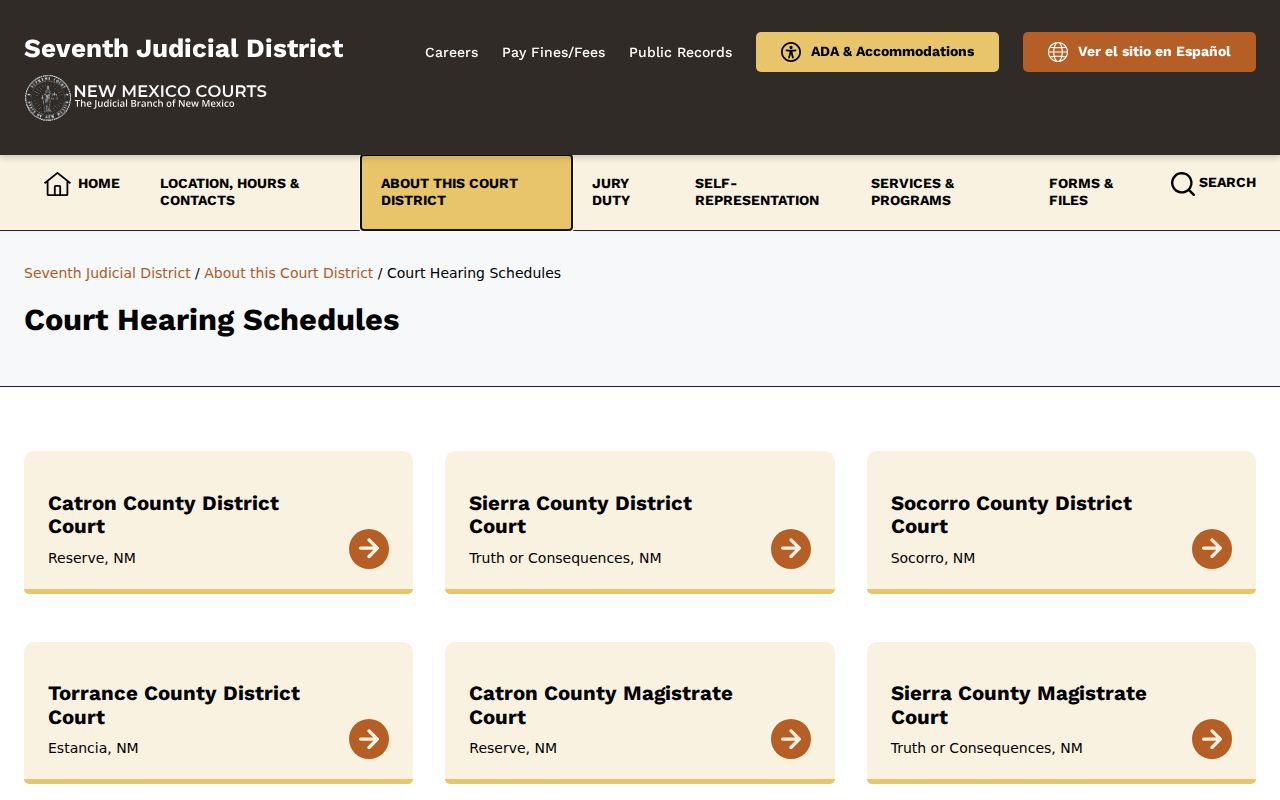 Sierra County criminal docket access through the Seventh District Court docket index