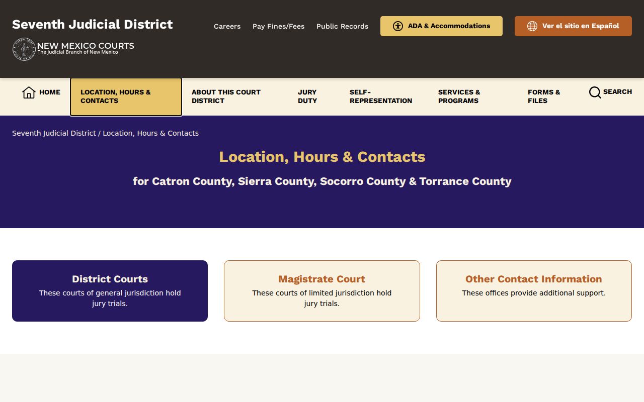 Sierra County court docket contact page for District and Magistrate records