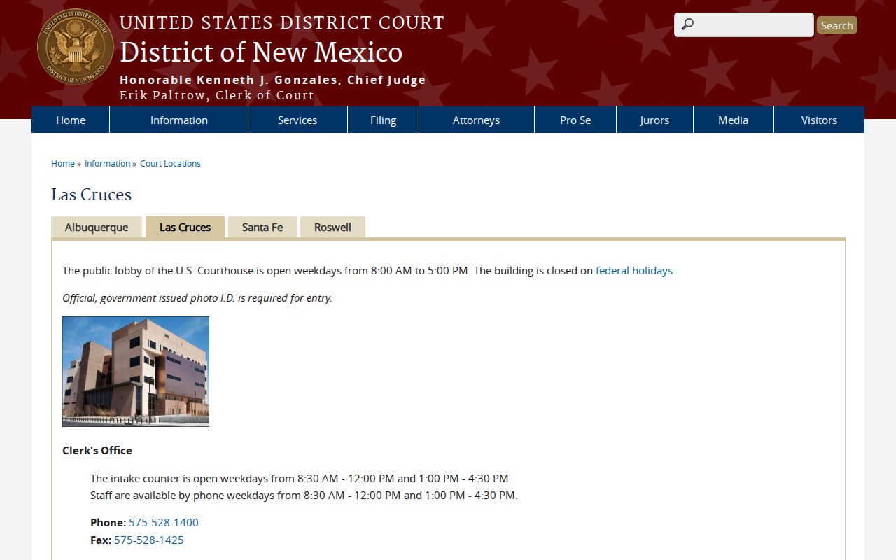 Sierra County court docket federal record access at the Las Cruces courthouse