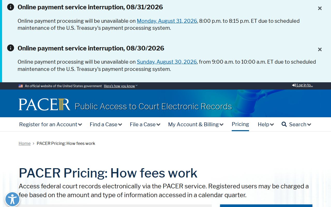 Sierra County court docket federal PACER access fee information